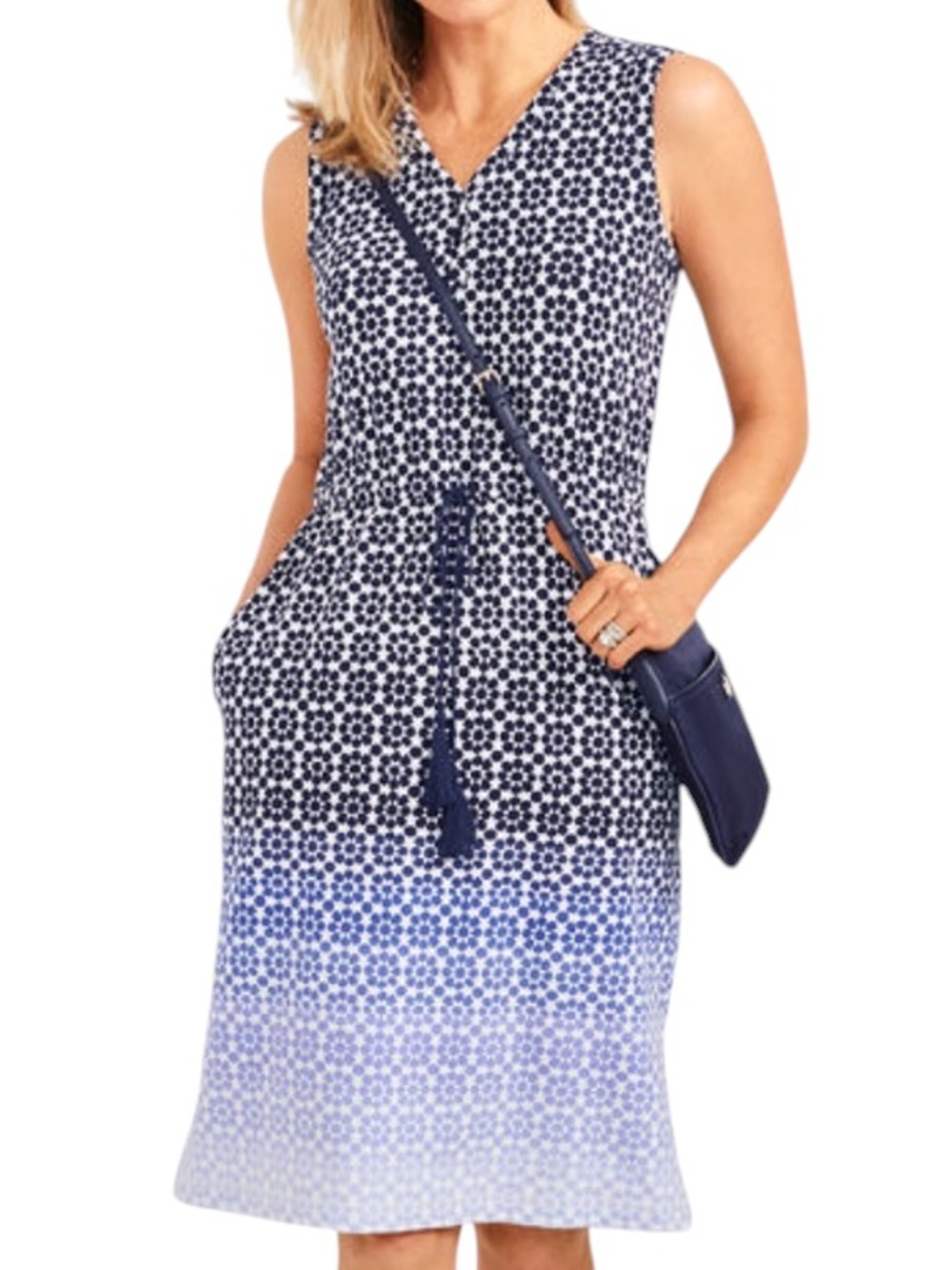 Talbots Active Petite Blue OMBRÉ GEO-PRINT DRESS Style # P192032413